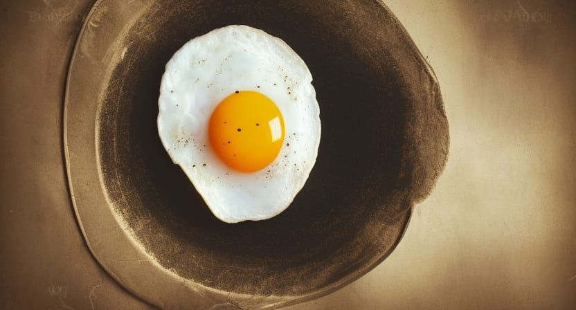 Hyperrealistic Fried Egg on Skull: Symbolic Art