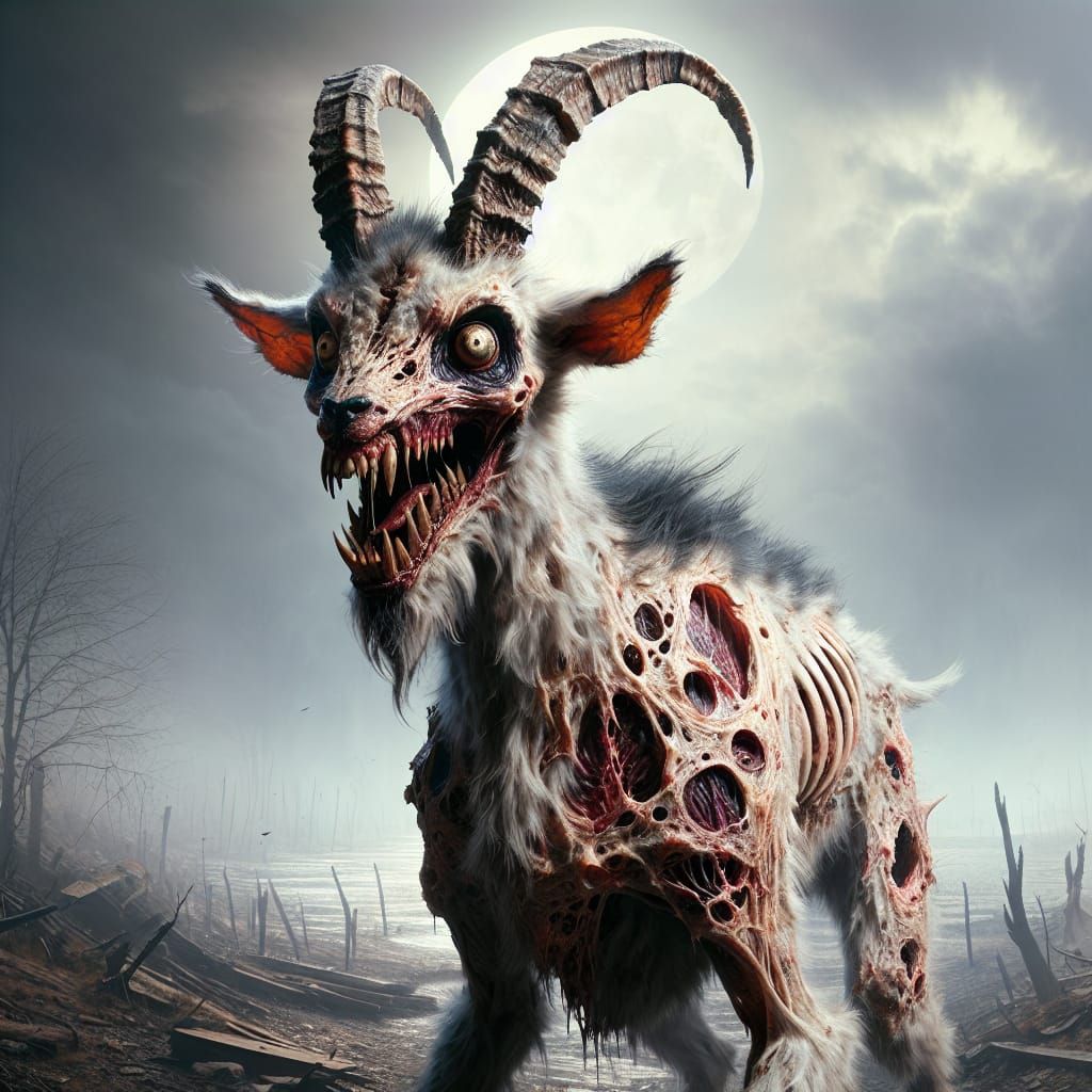 Menacing Undead Goat Creature in Matte Painting Style