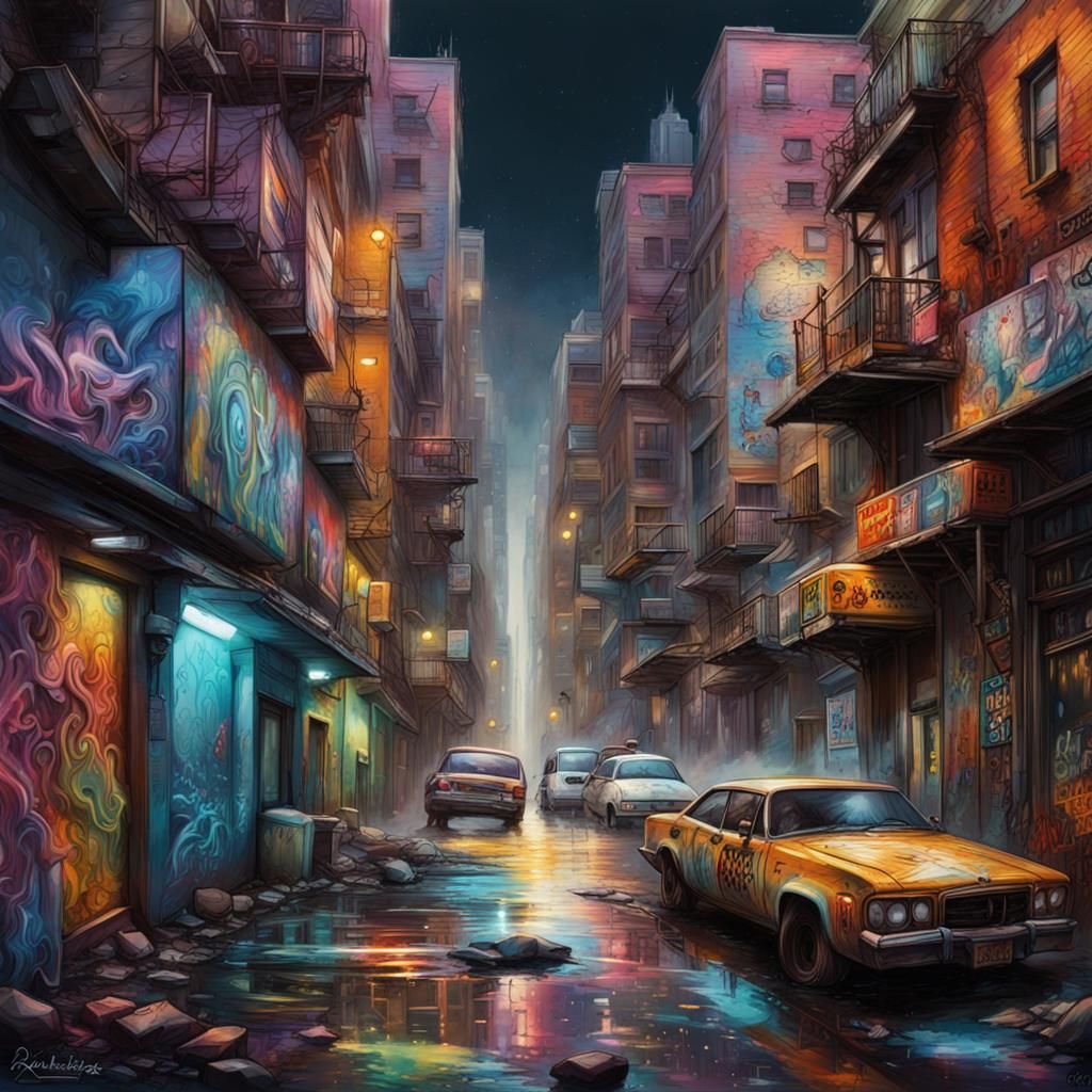 London Graffiti Art Under Rising Moon