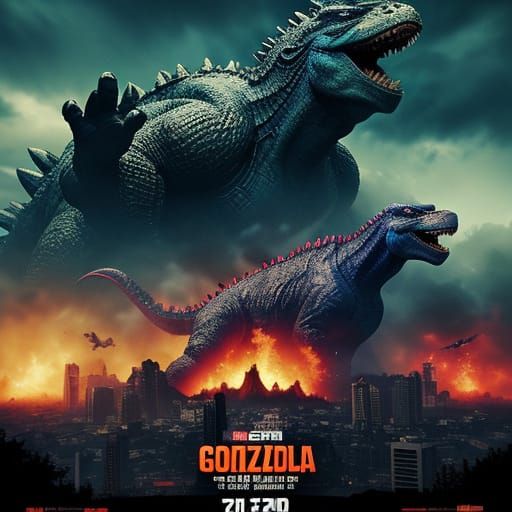 Godzilla vs Barney Movie Poster Art