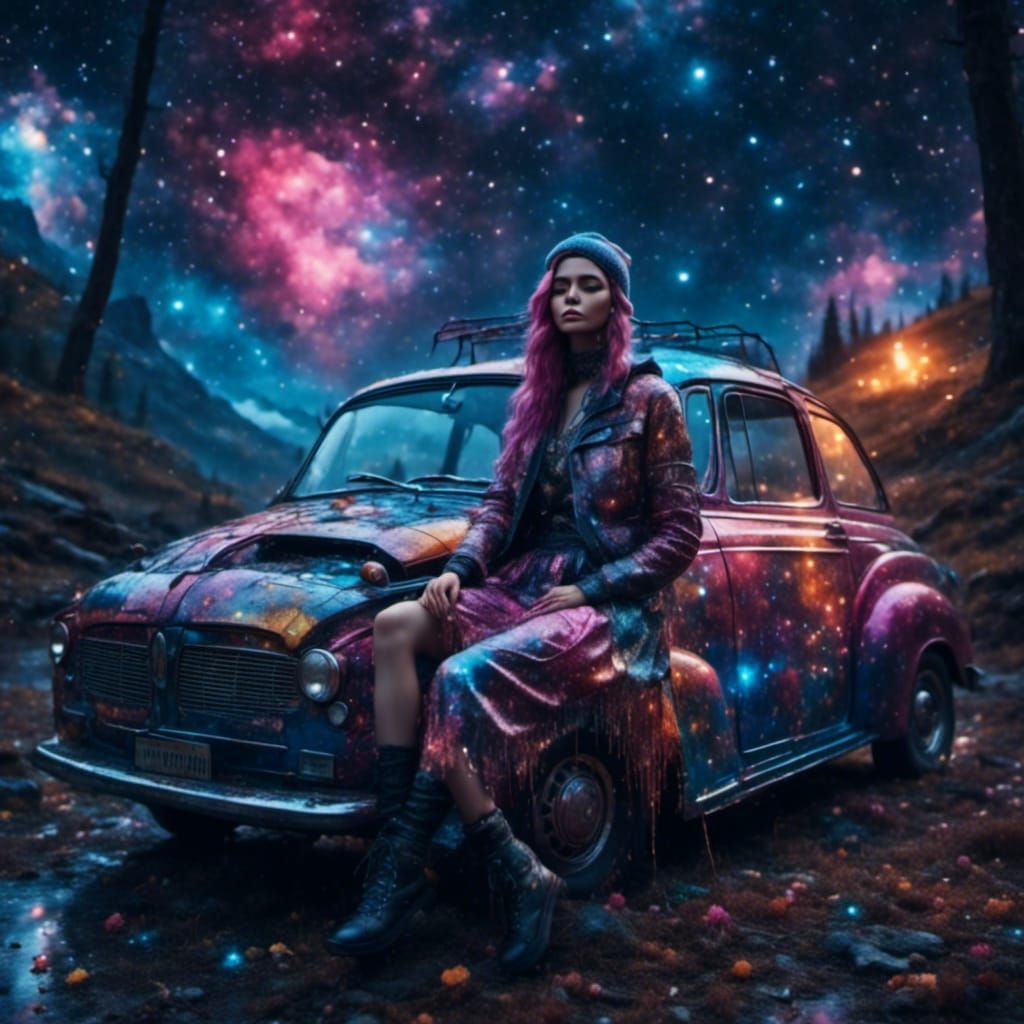 Car with Muted Rainbow and Sparkle Wrap