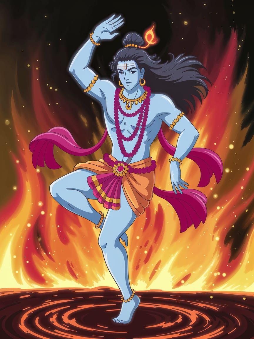 Shiva Dances in Fiery Anime Style