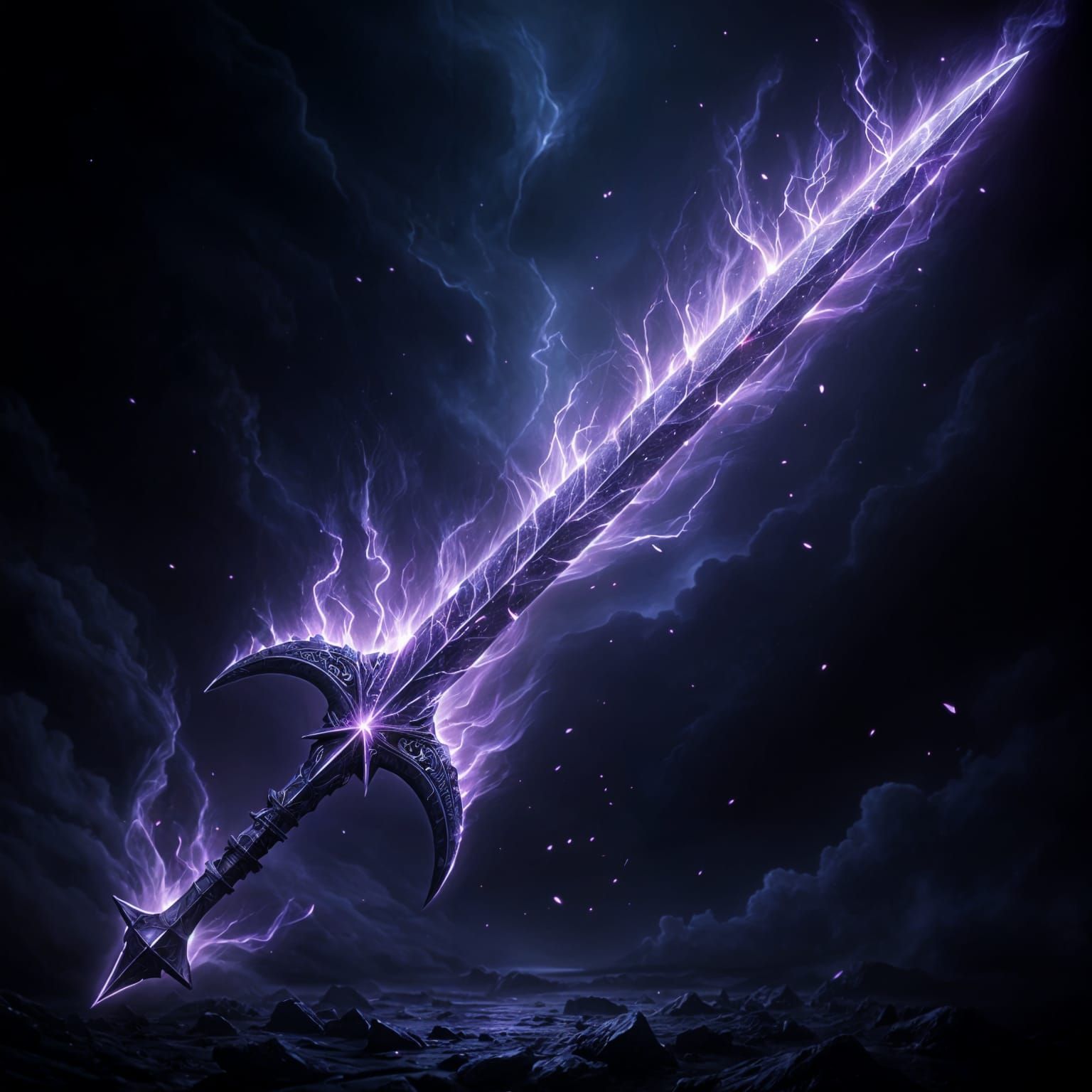 Dark Metal Sword with Purple Flames