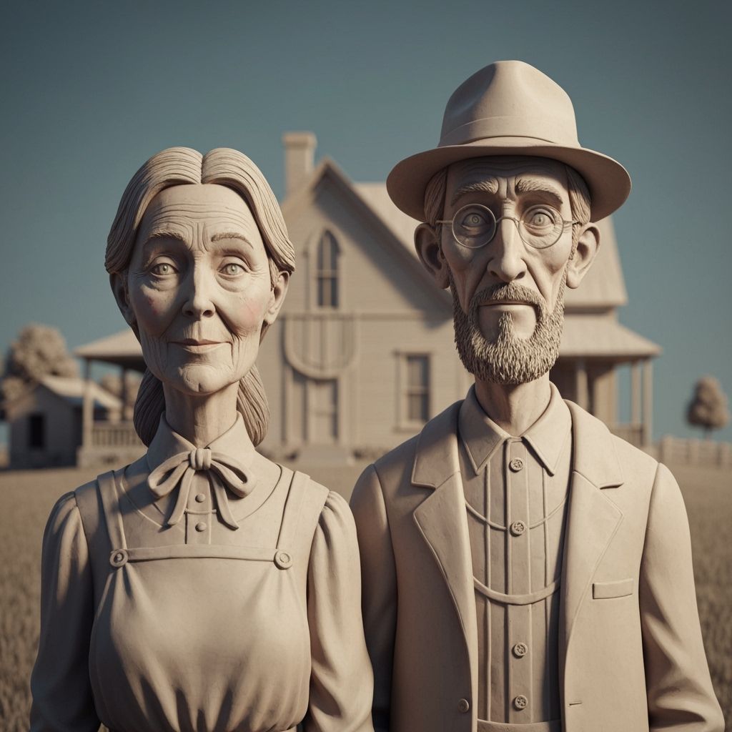 Comic Clay Sculpture of American Gothic Characters