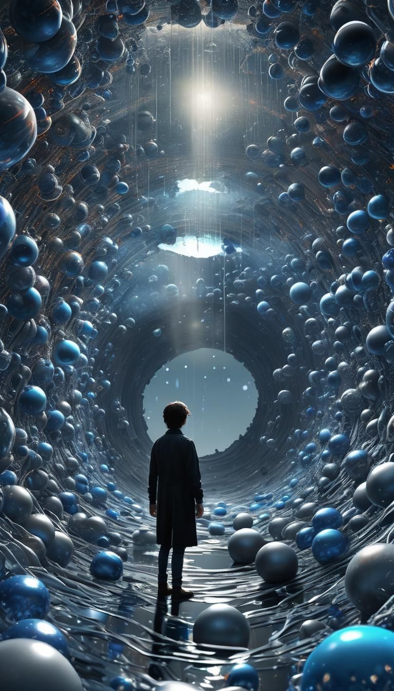 Surrealistic Masterpiece of a Person Inside a Hollow Earth w...