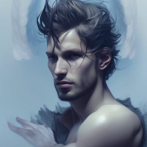 Fallen Angel Male Portrait in Hyperdetailed Digital Art
