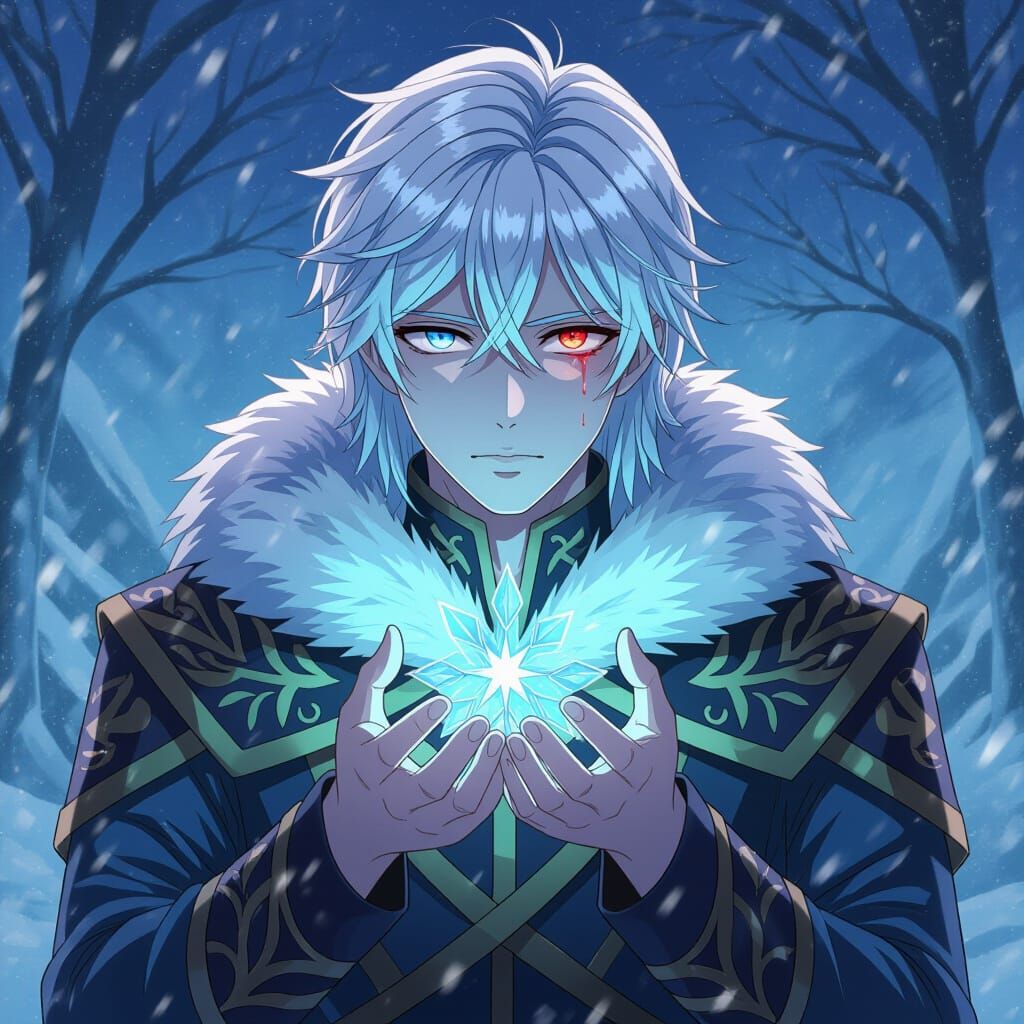 Winter Prince Rescues Traveler in Anime Style Blizzard