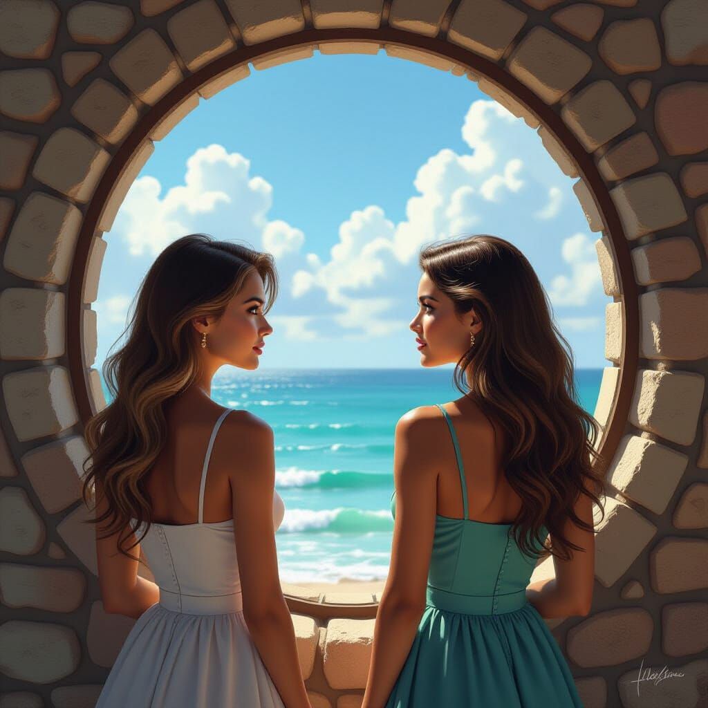 Woman Gazing at Sea Through Window