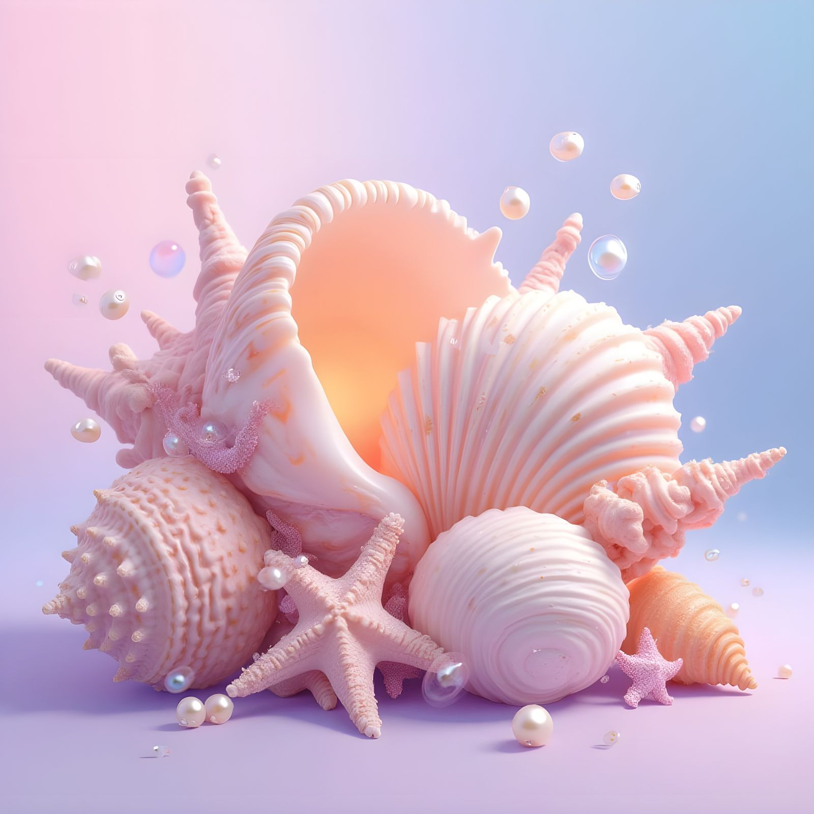 Delicate Watercolor Seashells in Lavender and Rose