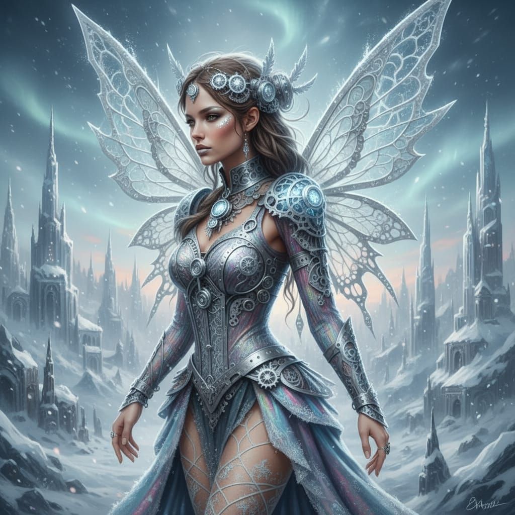 Victoria's Secret Frost Punk Fairy in Post-Modern Style