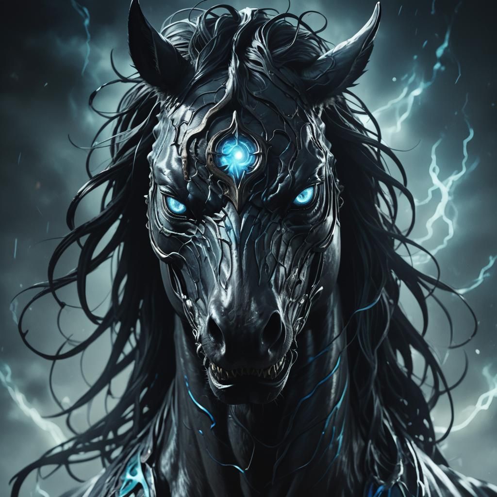 Venom-Infused Horse in Dark Fantasy Anime Style