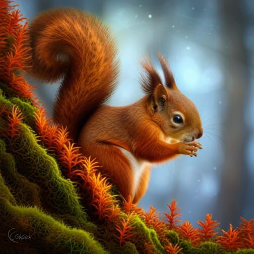 Red Squirrel Portrait in Scottish Highlands Forest