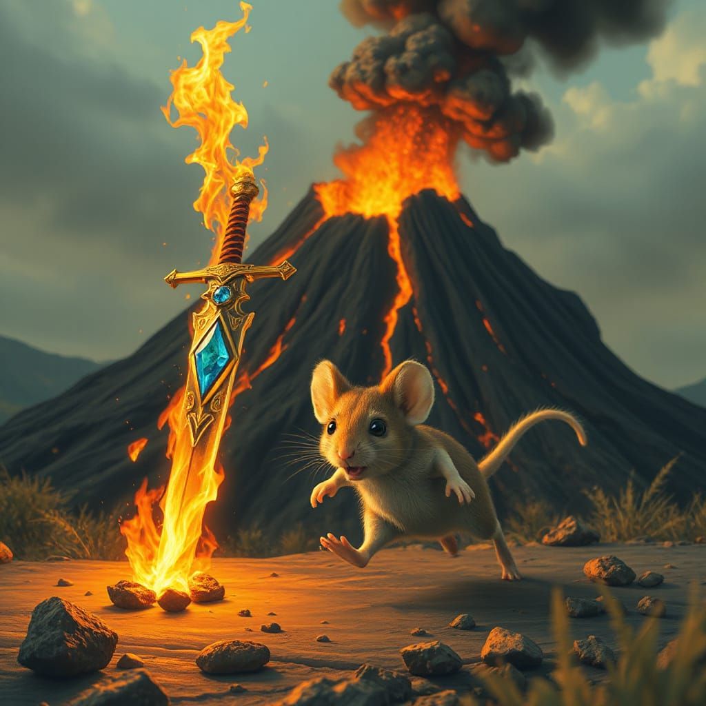 Mouse in Perilous Escape with Blazing Sword and Sapphirine G...