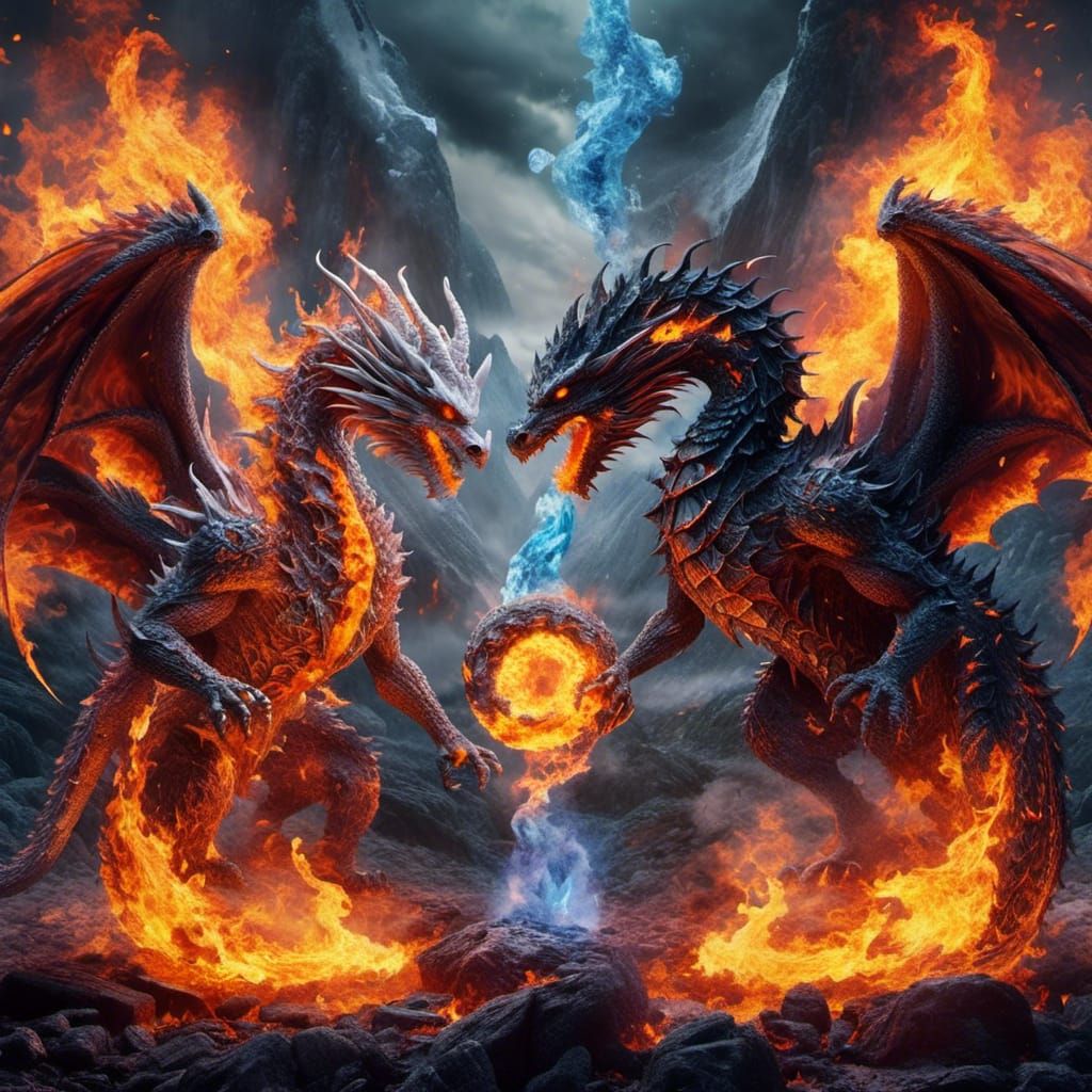 Elemental Dragons Duel Above Burning Kingdom