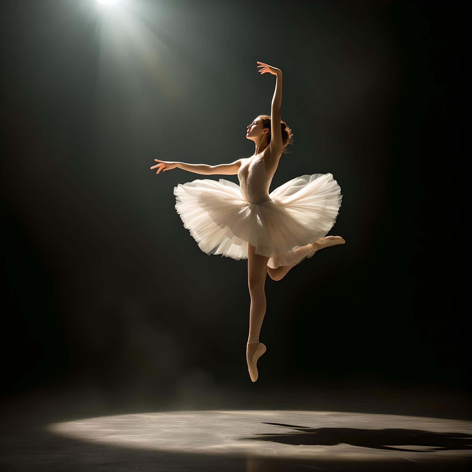 Ballerina's Breathtaking Leap Under Spotlight