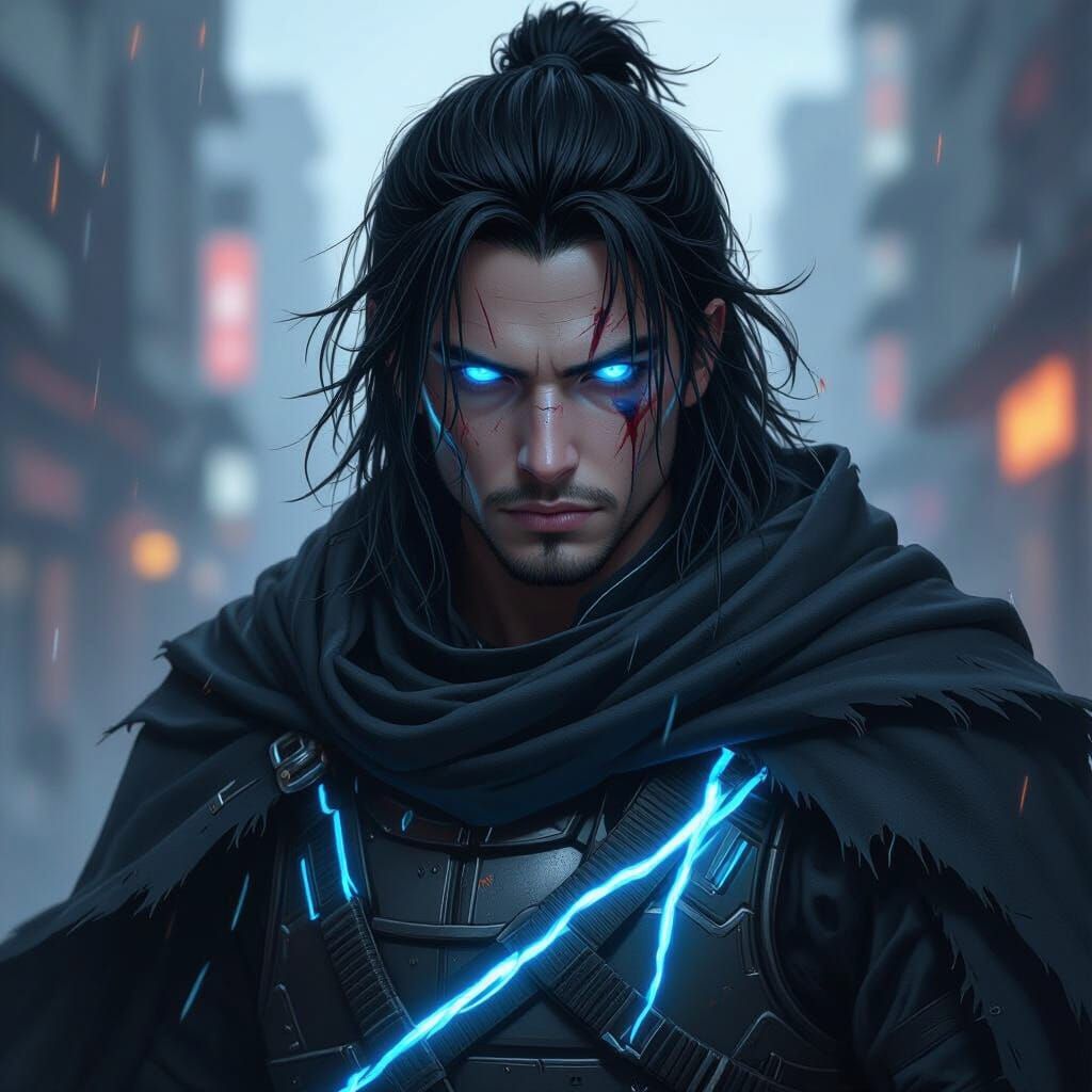 Lone Warrior in Cyberpunk Dystopia, Comic Style