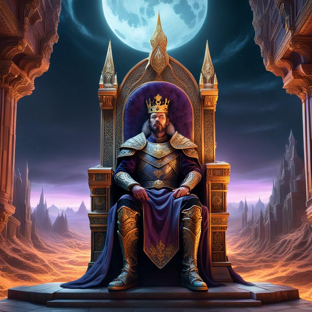 Regal Medieval King on Throne in Dark Fantasy Style