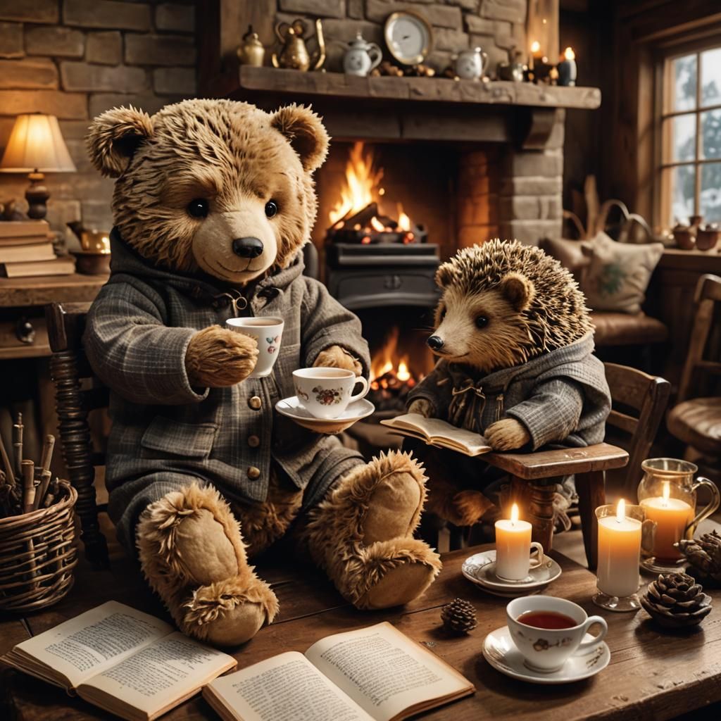 Teddy Bear and Hedgehog Tea Party