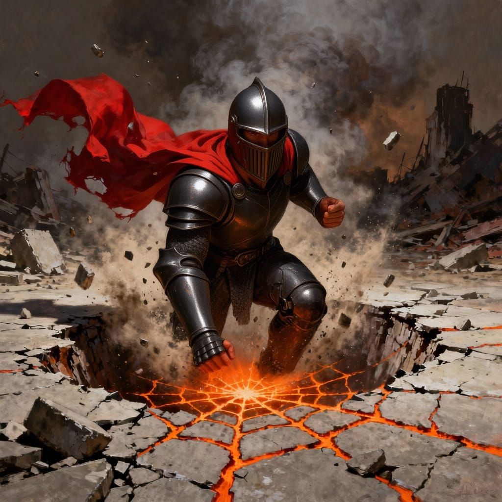 Hero Lands in Shattered Crater After Impact