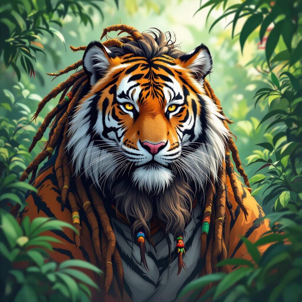 Majestic Tiger with Beard and Dreadlocks