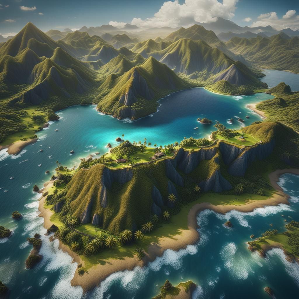 Lombok Island Aerial View: Detailed Matte Painting