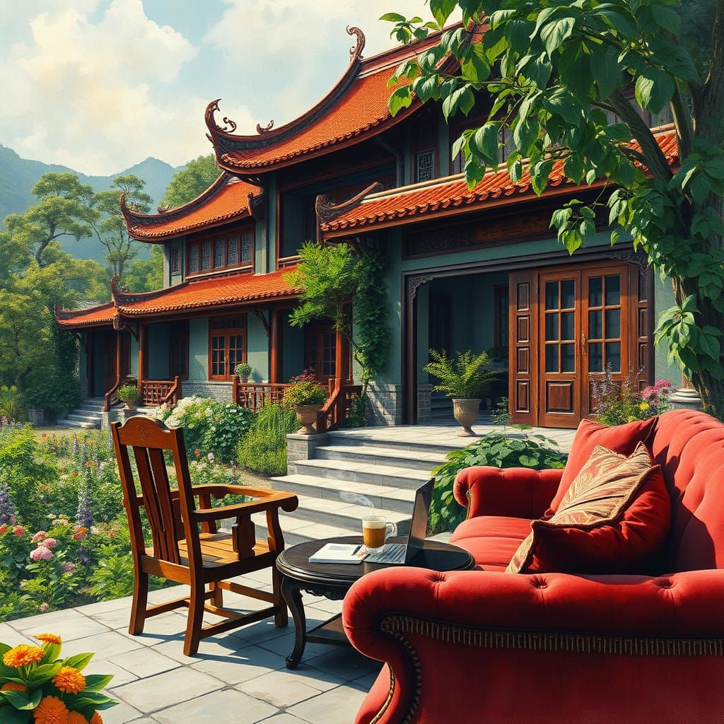 Luxury Chinese Farmhouse in Impressionist Style