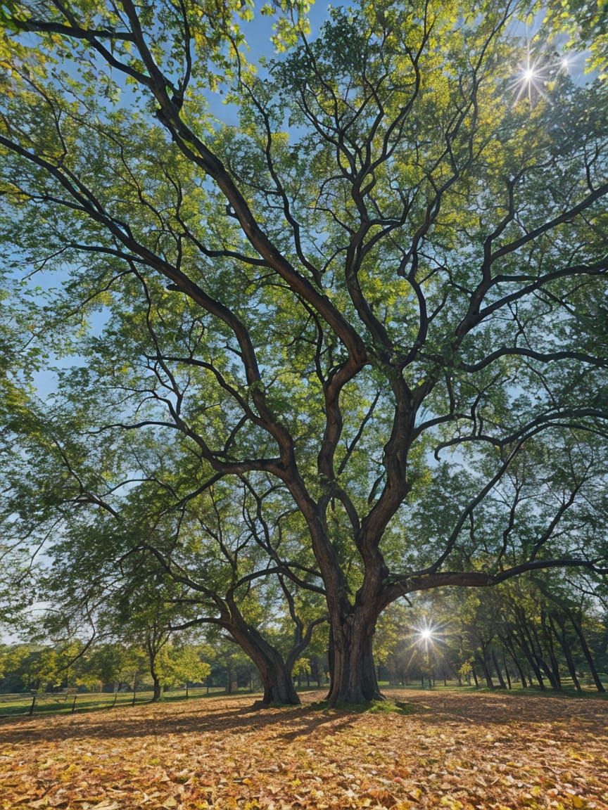 Intricate Tree Canopy with Iridescent Light