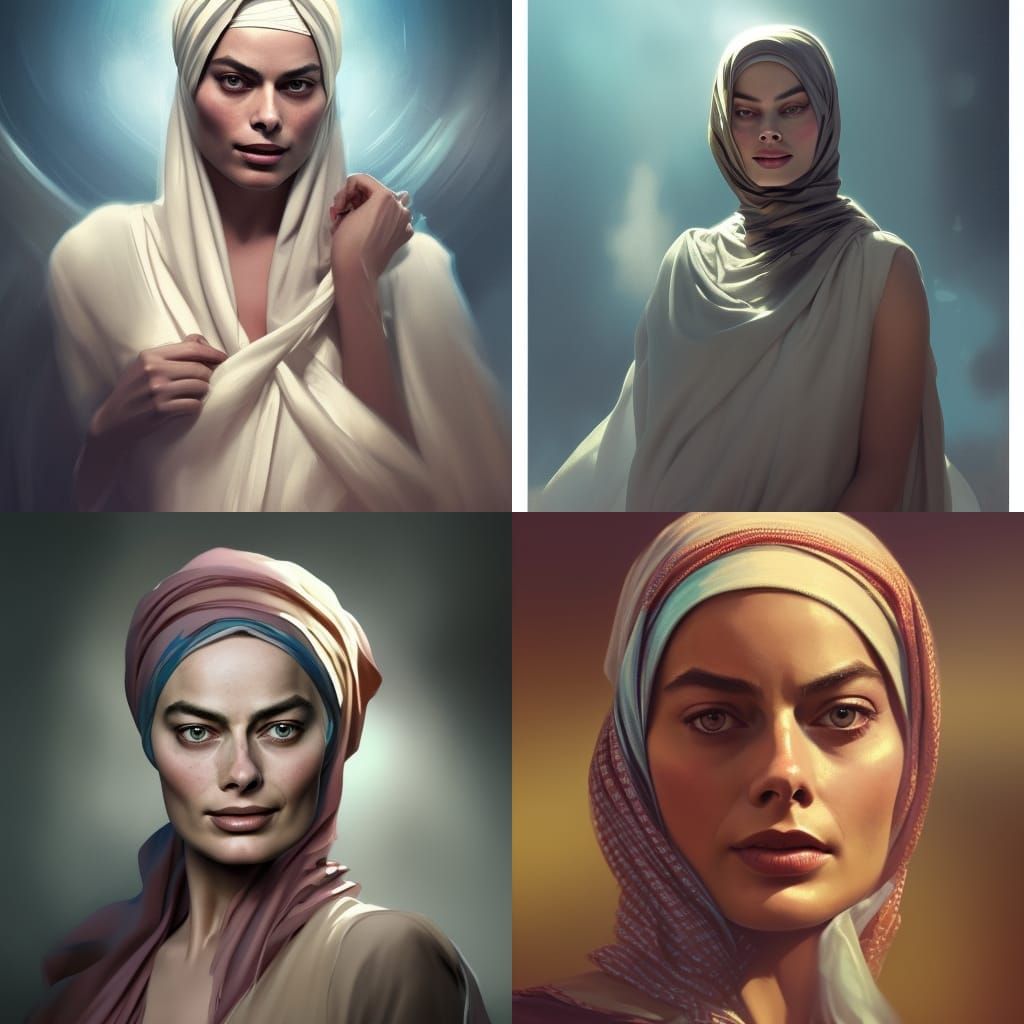 Hyperrealistic Portrait of Woman in Headscarf