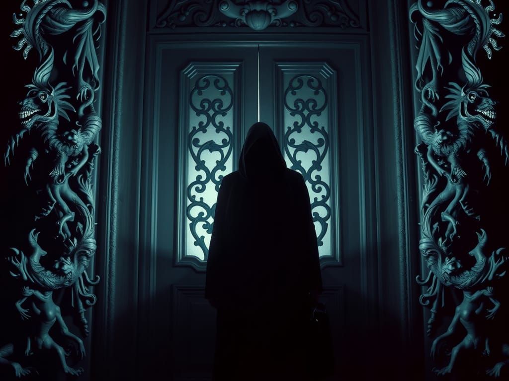 Mysterious Figure in Dark Gothic Gallery