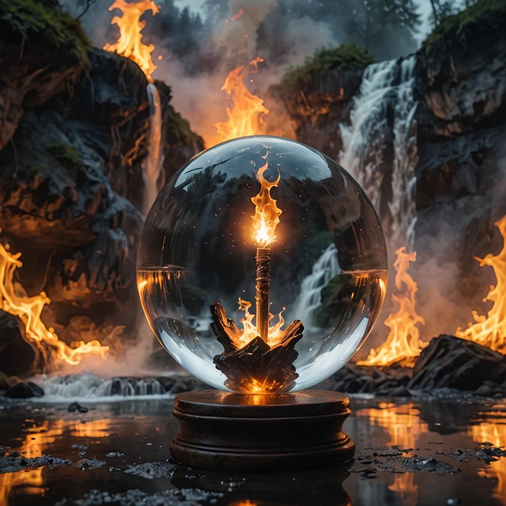 Flaming Magic Wand in Crystal Sphere