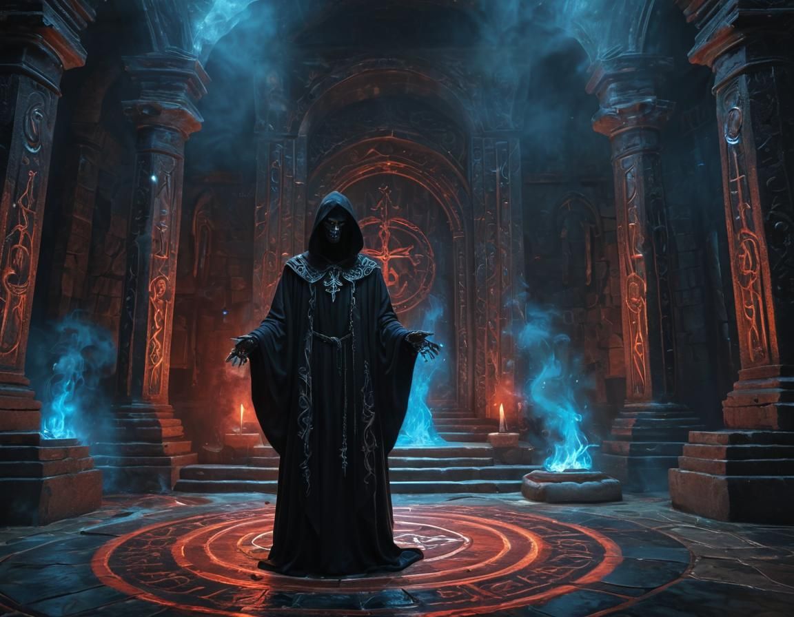 Necromancer Opens Demon Gate in Vibrant Oil Painting