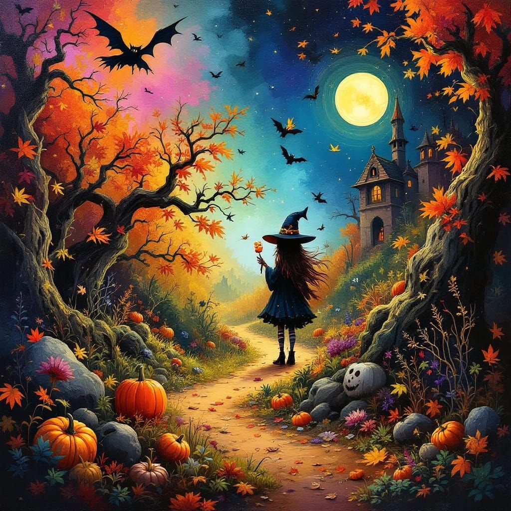 Vibrant Abstract Halloween Witchcraft Painting