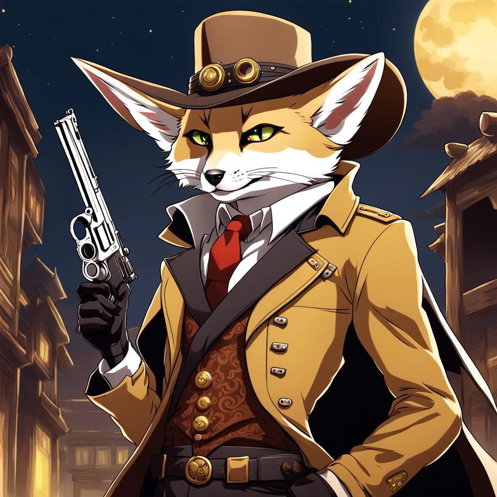Tabaxi Fennec Fox Gunslinger in Anime Style