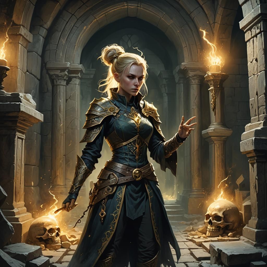 Half-Elf Warlock Casting Eldritch Blast in Crypt