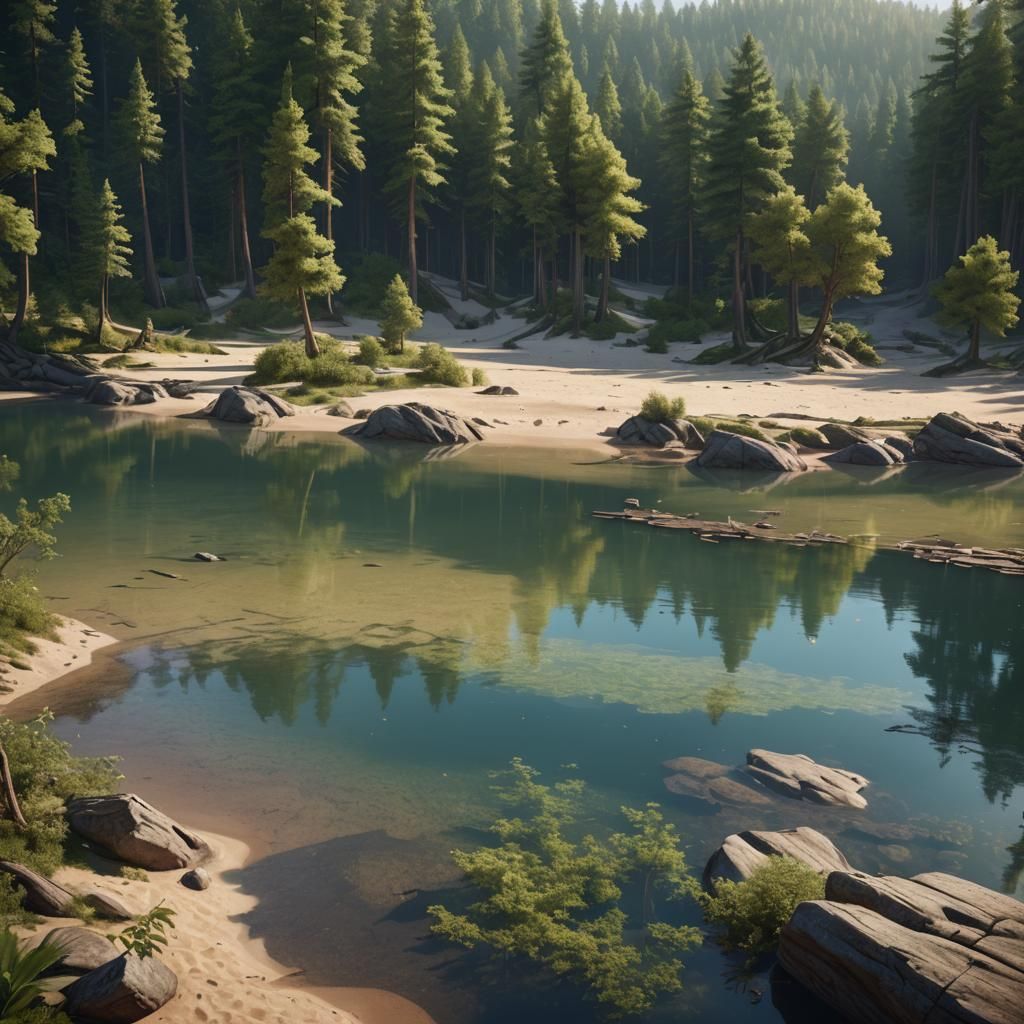 Lake Beach on a Hot Day: Matte Painting