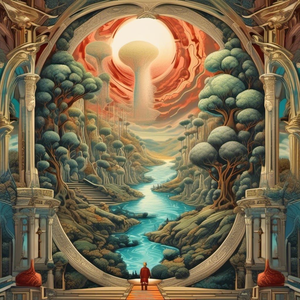 Surreal Starry Night Landscape in Watercolor Style