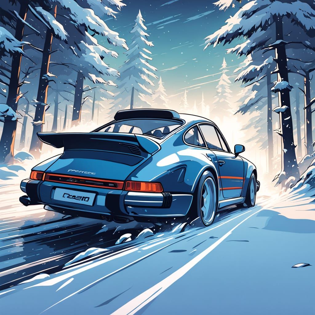 Vibrant Anime Porsche 911 in Snowy Dakar Rally