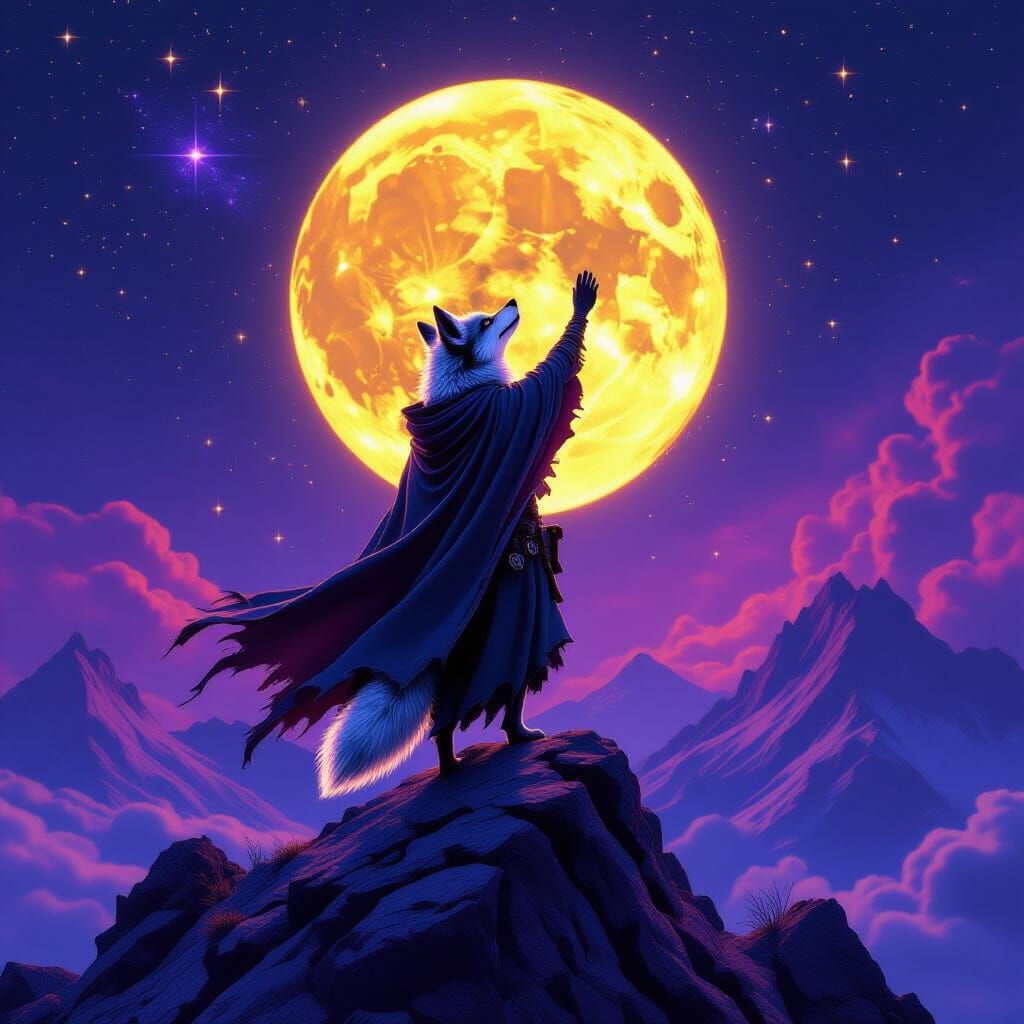Jackal Howling at Moon in Dark Fantasy Style