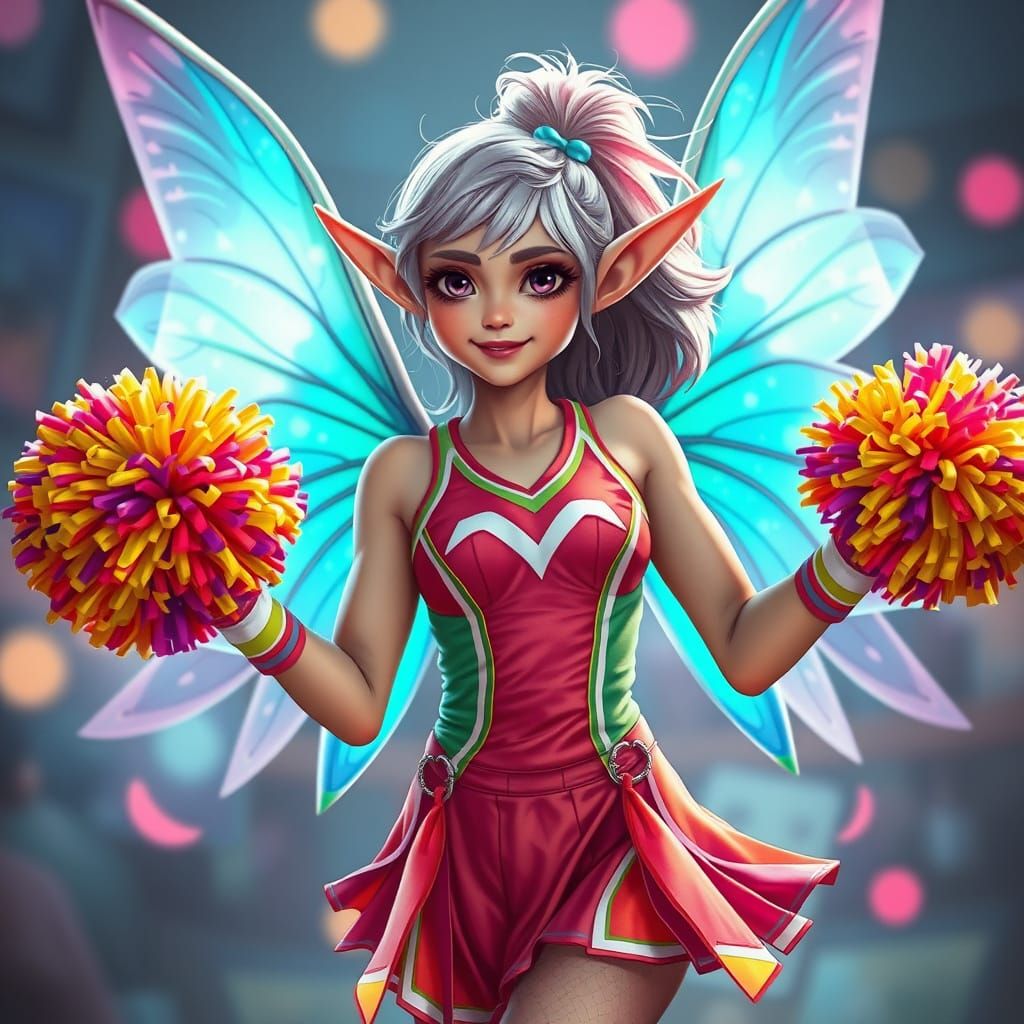 Elf Cheerleader with Wings in Digital Painting Style