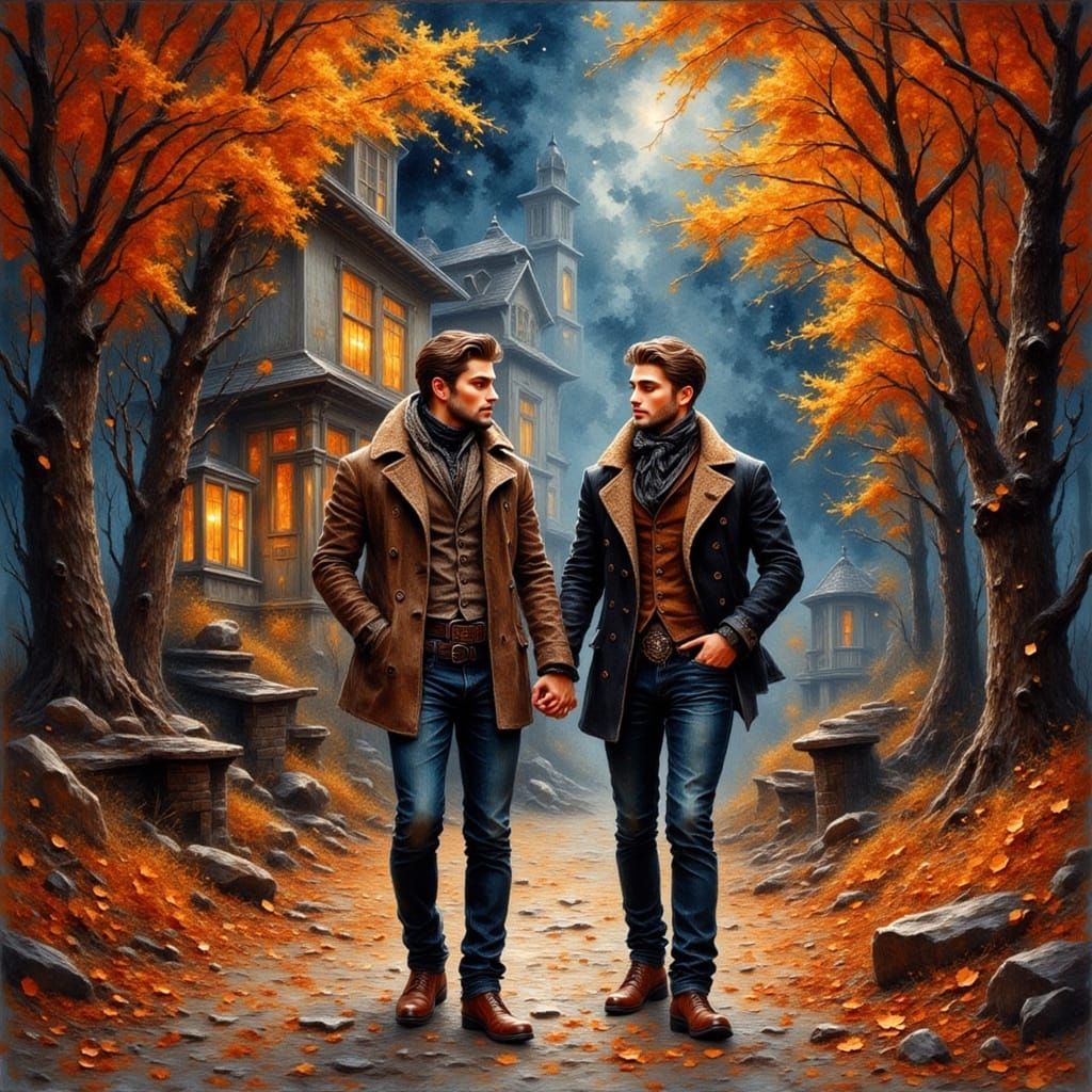 Romantic Autumn Date Night: Gay Couple in Watercolor