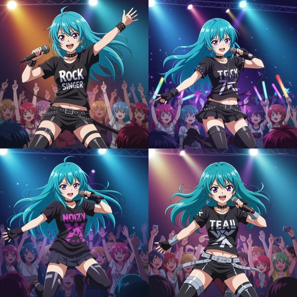 Anime Singer Mid-Air on Stage in Vibrant Art Style