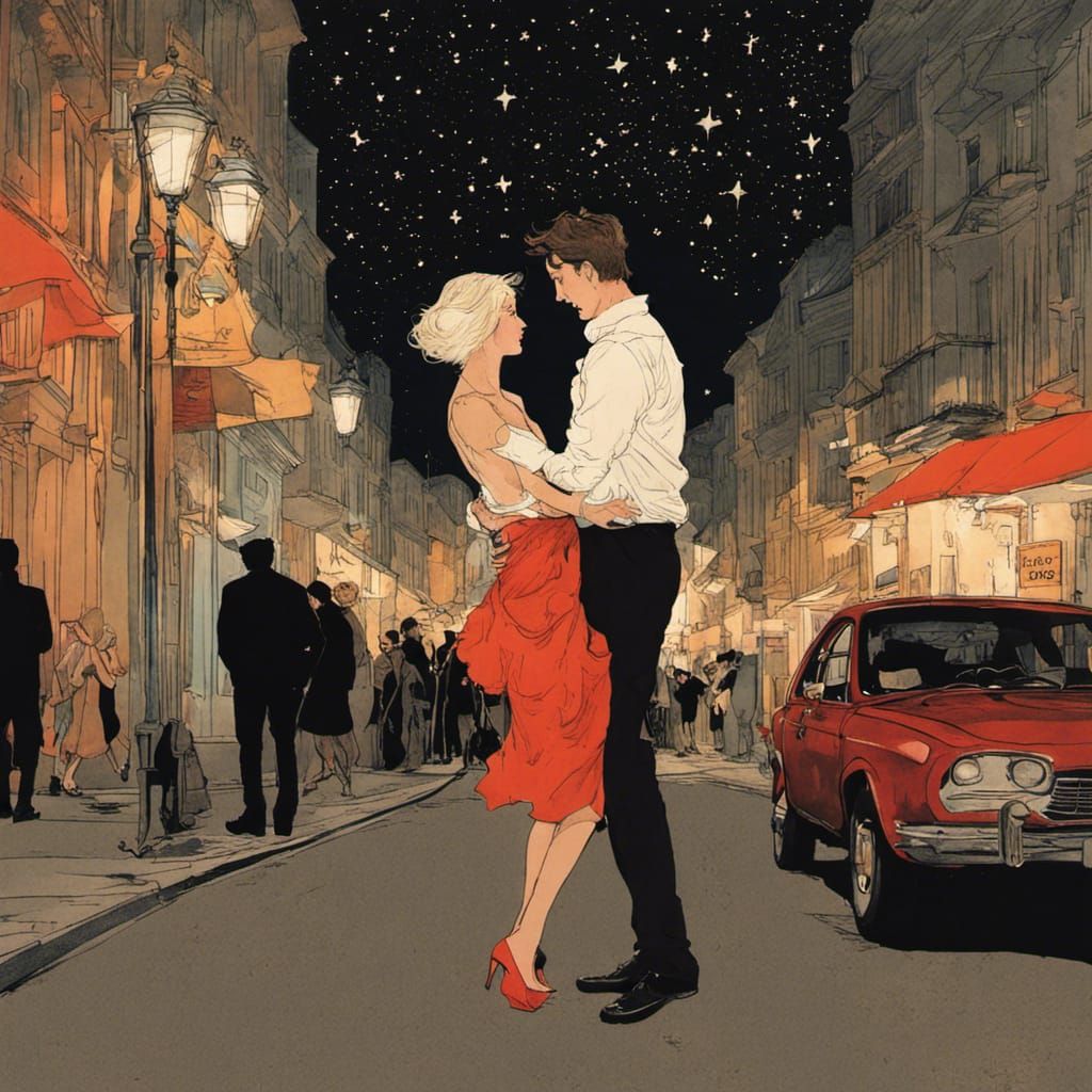 Romantic Couple Dancing Under Starry Sky