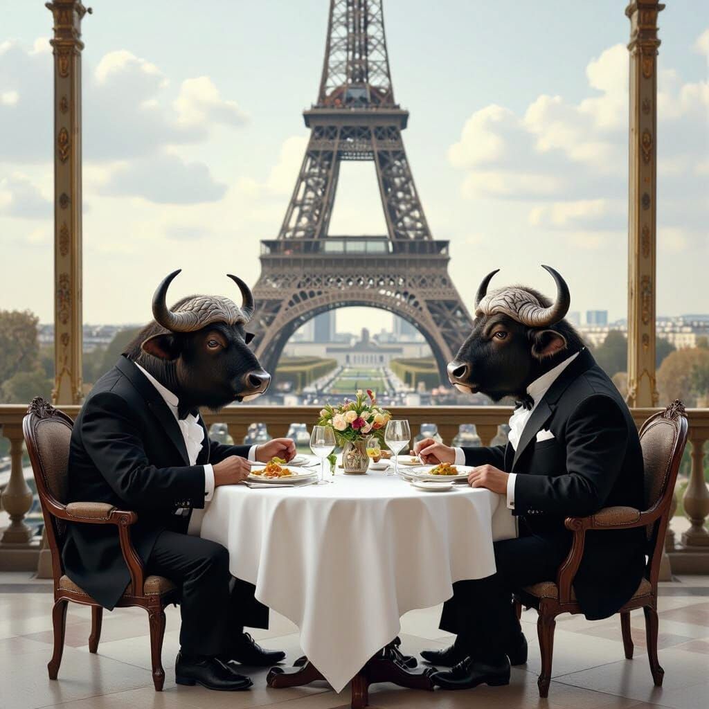 Water Buffalo's Parisian Surprise, in Whimsical Style
