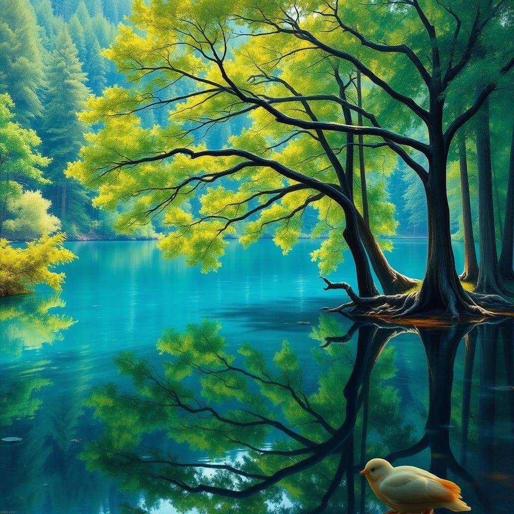 Dreamy Lake Landscape in Soft Brushstrokes