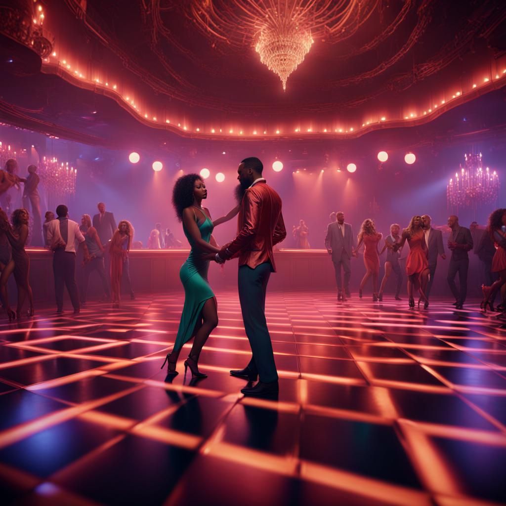 Nightclub Dance Floor with Couples in Matte Painting Style