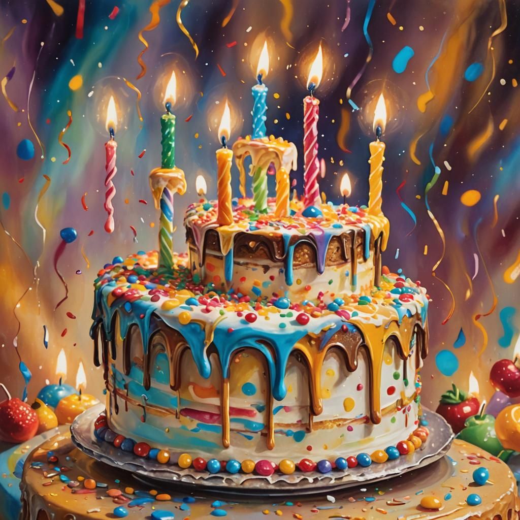 Singing Birthday Cake: Vibrant Oil Painting
