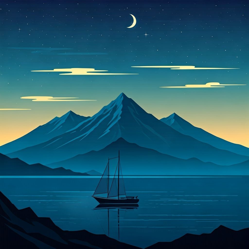 Majestic Mountains by Day, Serene Sea by Night