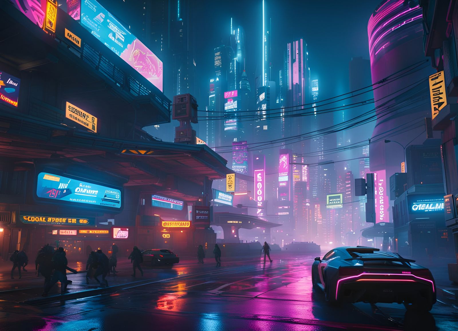 Night Cityscape in Cyberpunk Style