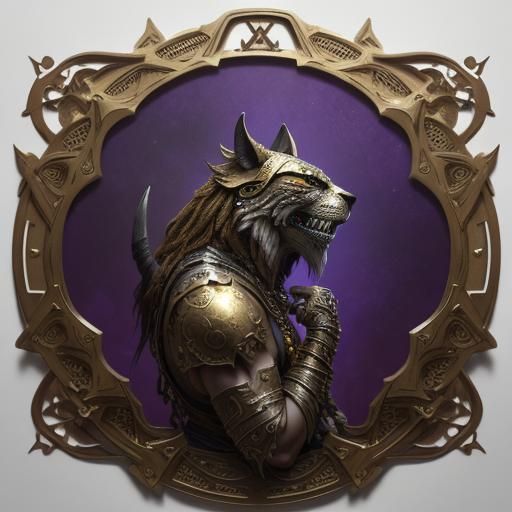 Bronze Paw Amulet with Gold Chain, Fantasy Art