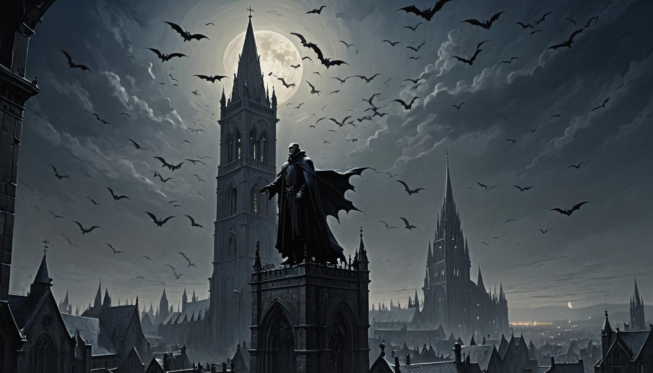 Ethereal Dark Cathedral Nocturne in Monochromatic Hues